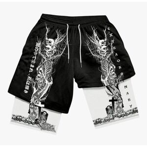 Men's Graphic Anime Gym Shorts Y2K 2 in 1 Basketball Athletic Workout Drawstring
